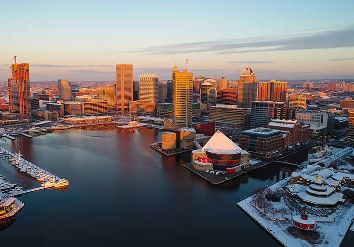 Baltimore Port skyline in the winter