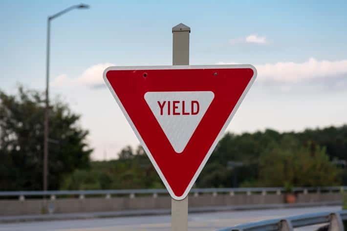 A yield sign in Maryland. Failing to yield for traffic can lead to serious accidents