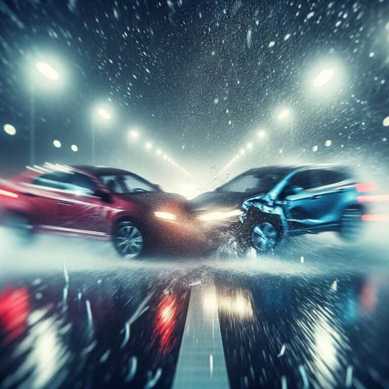 collision of two vehicles on a rainy road in maryland